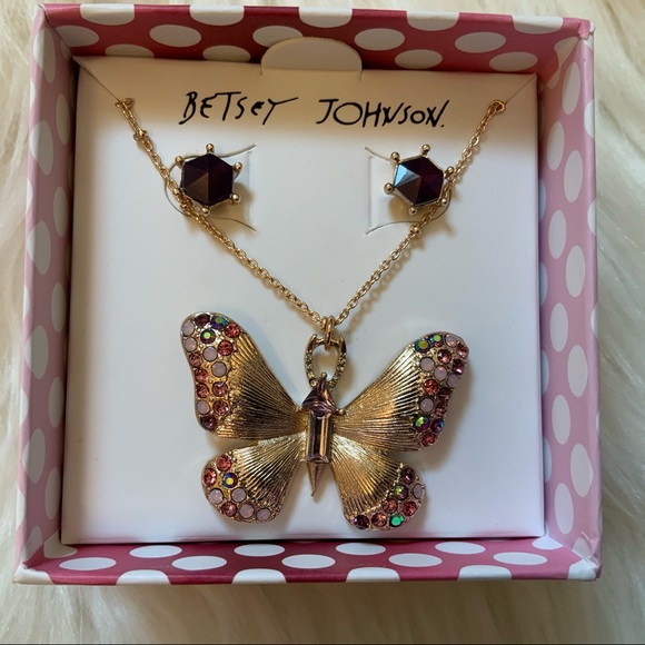 Betsey Johnson Butterfly Necklace and Earrings NWT - Picture 3 of 11